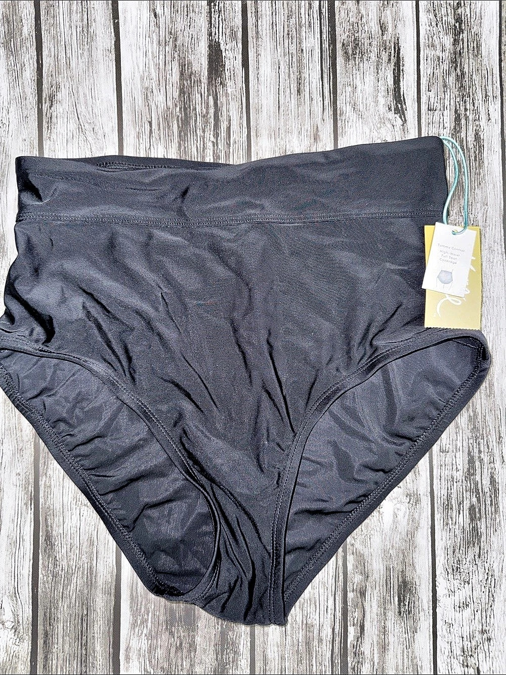 Kona Sol Tummy Control High-Waist Full Seat Coverage Swim Bottom Black Medium